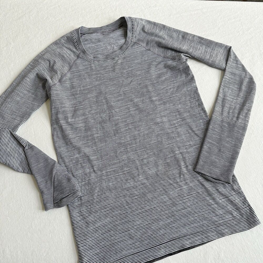 Lululemon Swiftly Tech Long Sleeve Shirt Pullover Women's 8 Black White Striped